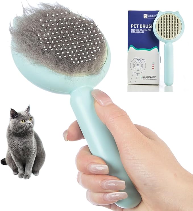Cat Brush Dog brushes with Release Button for Shedding Grooming, suit for Long or Medium Haired Cats, Lightweight Skin Friendly Pet Brush Hair Removal Comb Brushes for Kitten