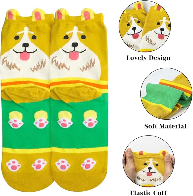 YSense Womens Cute Animal Socks 5 Pairs, Dog Cat Novelty Cartoon Crew Funny Socks Stocking Stuffers Gifts for Women Girl