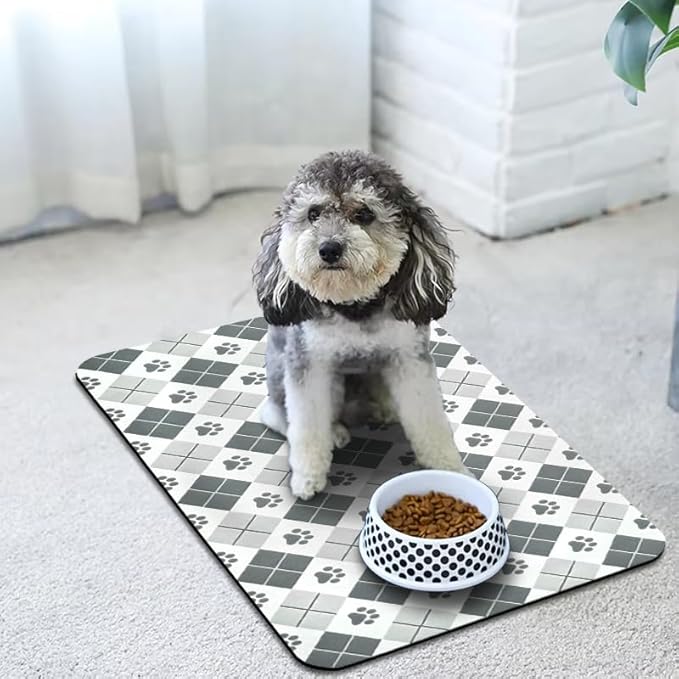 Dog Food Mats for Floors Waterproof, Dog Cat Water Bowl Mats Pet Feeding Absorbent Mat Dog Cat Pet Placemats for Food and Water Paw 17 * 30 inch