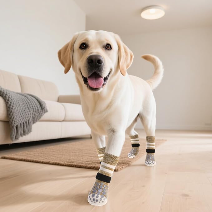 PUPTECK Non Slip Dog Socks to Prevent Licking for Hardwood Floors, Shoes for Hot Pavement Summer Small Medium Large Size Dogs Traction Control Booties Paw Protectors Boots Cold Winter