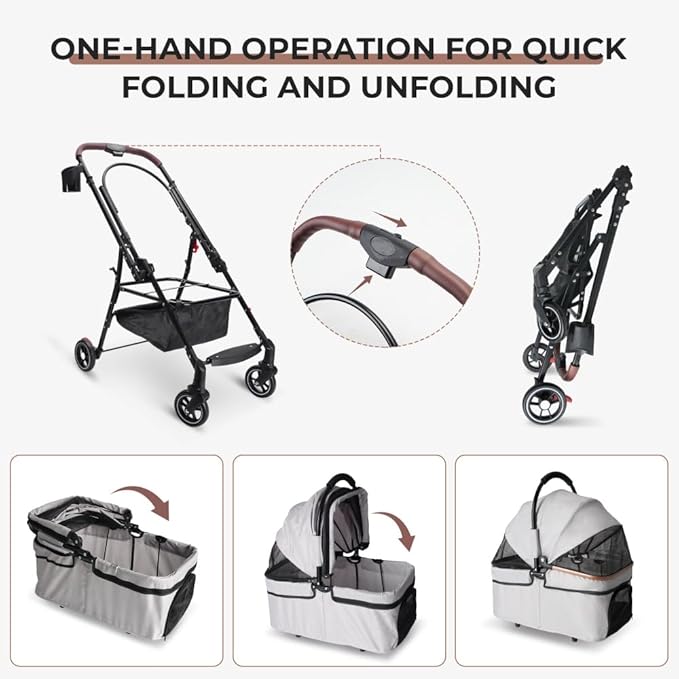 4-Wheel Foldable Pet Stroller for Small Dogs & Cats 360° Rotating Wheels, Separable Carrier & Travel Bag Safety Brake & Suspension System