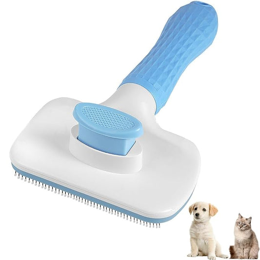 Self Cleaning Slicker Brush, Dog Cat Pet Grooming Shedding, Deshedding Brush and Dematting Tool, Easy to Remove Loose Undercoat, Knots, Mats, Tangles,and Flying Hair (Sky Blue)