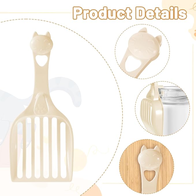 2pcs Cat Litter Scoop, Wide Slats Kitty Litter Sifter Deep Shovel Easy Speed Pooper Lifter Durable Plastic Comfy Handle Captures All Clumps for Pine Pellets Box (Milky White)