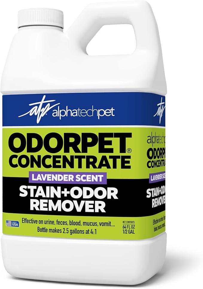 OdorPet Pet Stain Remover and Odor Eliminator - 64 Oz (Makes 2.55 Gallons of Working Solution) Non Staining, Professional Strength, Lavender Scent by Alpha Tech Pet