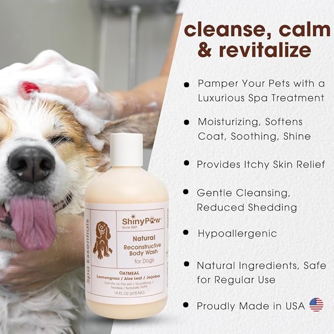 Oatmeal Shampoo for Dogs 16 oz | Shiny Paw Dog Shampoo for Allergies and Itching | Controls Dog Shedding Naturally | Itchy Skin Relief for Dogs | Tearless Dog Shampoo & Conditioner