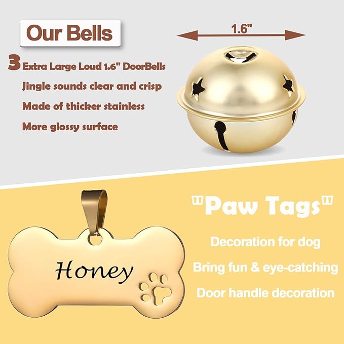 Leather Dog Bells, Puppy Potty Training Bell Dog Doorbell Potty Train Dog Bell for Potty Training Door Bells for Dogs to Ring to Go Outside Jingle Bells (Leather Brown, Bone 1 PCS)