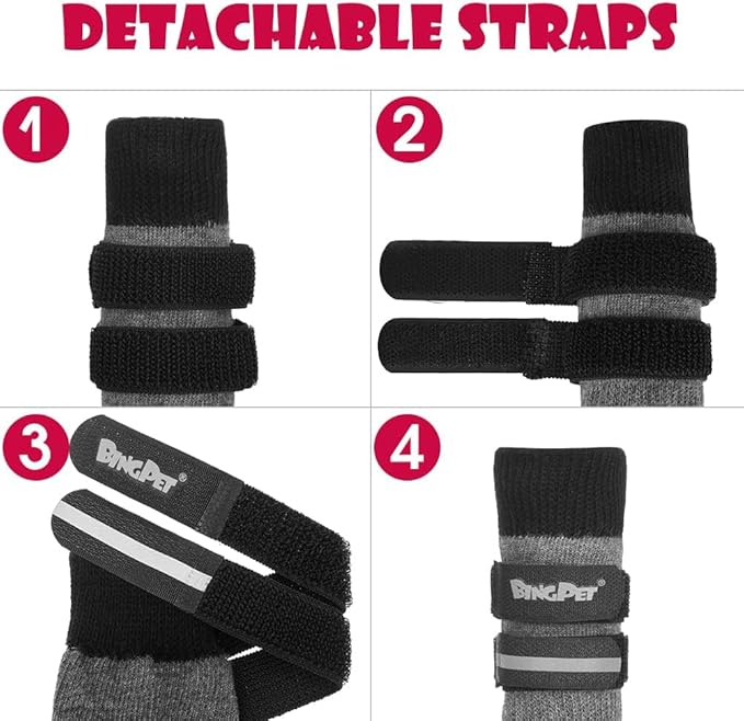 BINGPET Dog Socks for Hardwood Floors, Outdoor Anti Slip Waterproof Paw Protector with Reflective StrapsTraction Control, Dog Boots for Hot Pavement for All Season, 4pcs