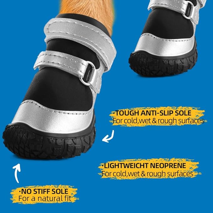 Dog Shoes for Small Dogs, Breathable Dog Boots Paw Protector for Hot Pavement Winter Snow, Dog Booties with Reflective Strips Rugged Anti-Slip Sole for Hardwood Floors Outdoor Silver Black Size 1
