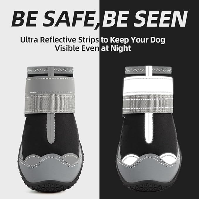 Dog Shoes for Large Dogs, Medium Dog Boots & Paw Protectors for Hardwood Floors, Outdoor Dog Booties for Hot Pavement Winter Snow Hiking, Waterproof Dog Shoes with Reflective Strips Size 6