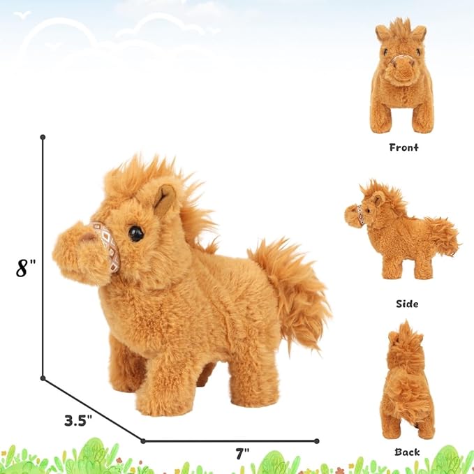 Easfan Walking Pony Toy Plush Interactive Pony with Sound Tail Wagging Stuffed Animal Christmas Birthday Gifts for Kids Toddlers