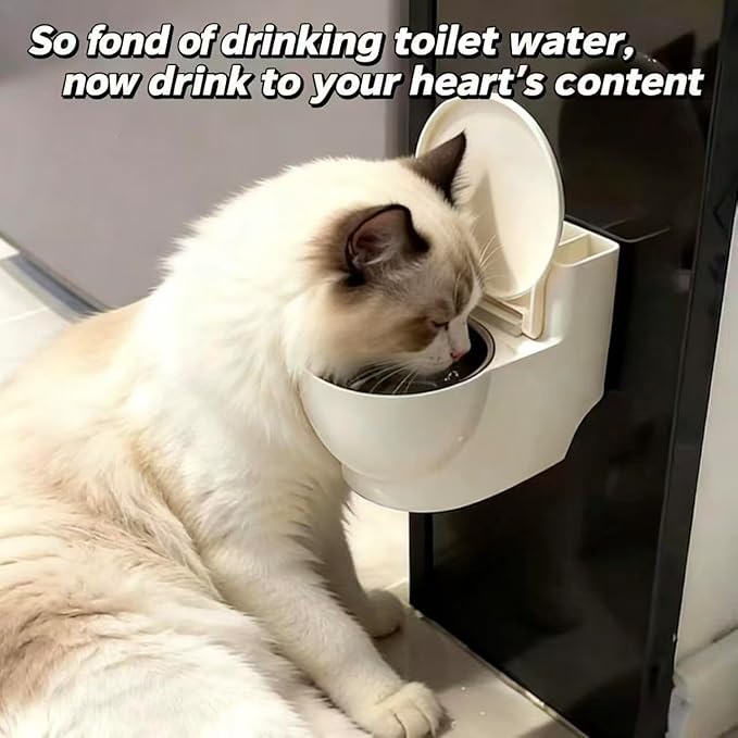 Stop Toilet Drinking! Toilet-Shaped Cat Water Bowl - Wall Mounted No-Spill Dispenser Satisfies Obsession, Encourages Hydration, Detachable & Easy Clean for Cats/Small Dogs