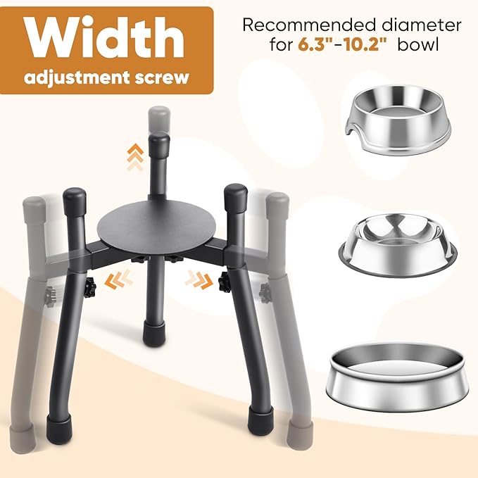 Elevated Dog Bowls [ 2 Pack ], Adjustable Metal Raised Raised Dog Bowl Stand for Medium & Large Dogs, Adjustable Wide 6.3"-10.2",3 Height Adjustment(Bowl Not Included)
