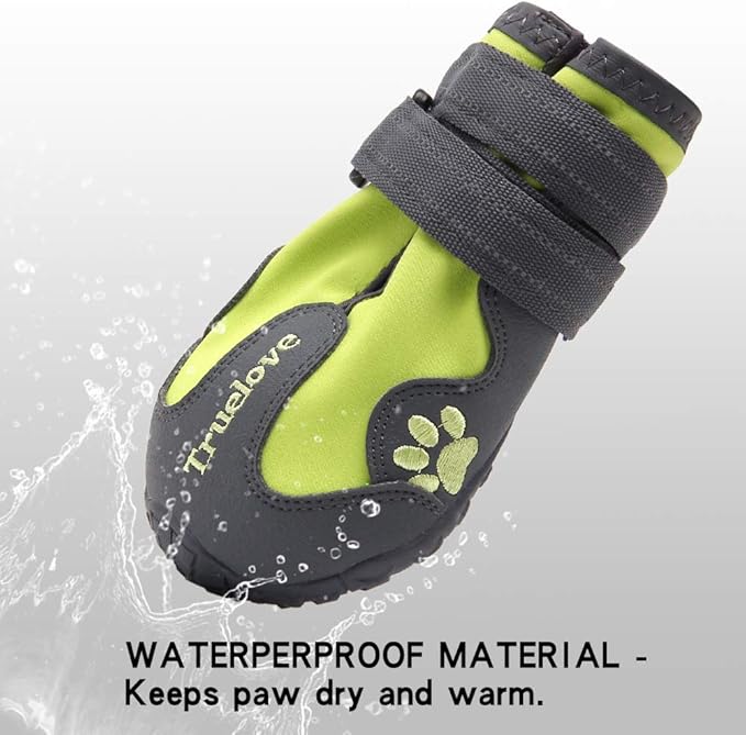 MOKCCI Truelove Dog Boots,Waterproof Pet Shoes with Reflective Straps for Paw Protectors Small Medium Large Dog Summer Winter Snow Outdoor Walking