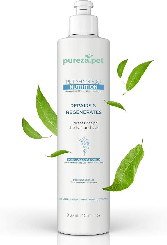 Nutrition Hypoallergenic Professional Shampoo for Pets - Fur Cleanse, Nourishment & Hydration, Pet Grooming Products, Horse, Cat and Dog Bath Supplies - Vegan, Paraben-Free - 33.8fl oz - PUREZA PET