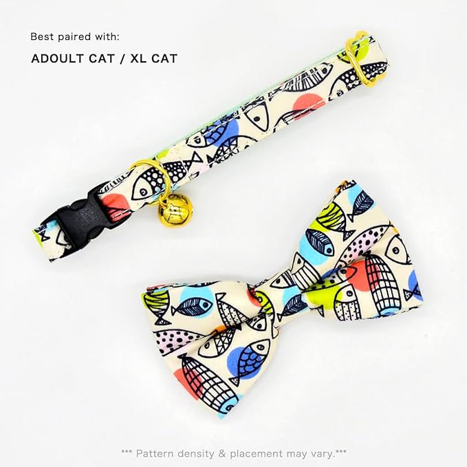 Breakaway Cat Collar Bowtie Bell, Line Fish, Wedding/Birthday Gift for Kitten