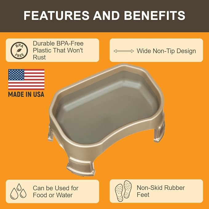 Neater Pet Brands Large Water Bowl for Dogs, Raised Outdoor Dog Water Bowl (1.25 Gallon XL Capacity), Big Trough Style Food Dish for Indoors or Outside, No Spill Large Dog Bowls, Champagne