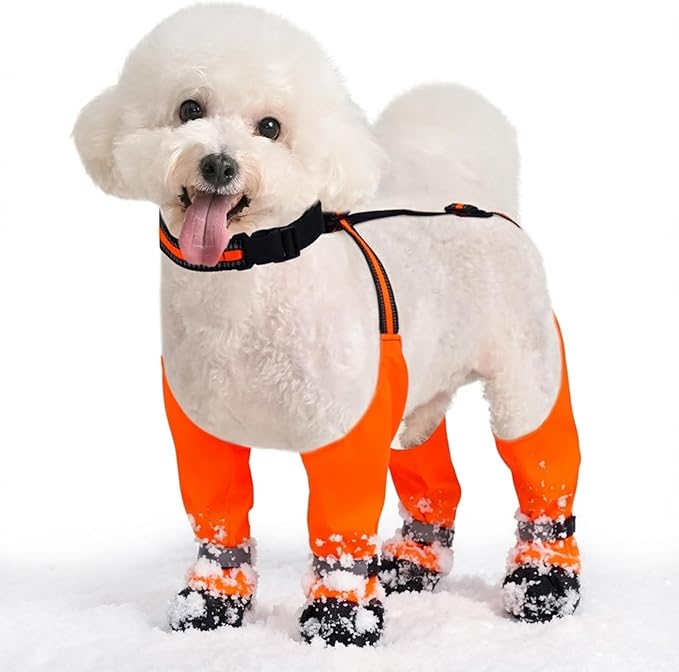 Dog Suspender Boots, Anti-Slip & Fall Waterproof Dog Shoes Leggings, Dog Paw Protector for Small Medium Dogs, Adjustable Dog Boots Pet Shoes for Outdoor Walking Orange,S