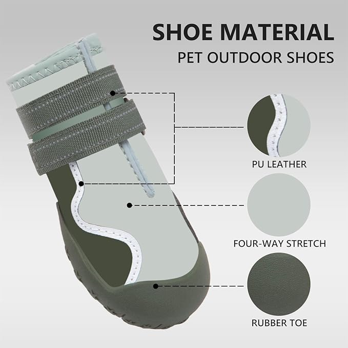 Dog Shoes Small Medium Large Size Dogs, Puppy Booties Paw Protector for Hot Pavement, Non-Slip Waterproof Rubber Reflective Strapped Boots (Green, Size 2#: (2.4 * 1.9) (L*W) for 18-27lbs)