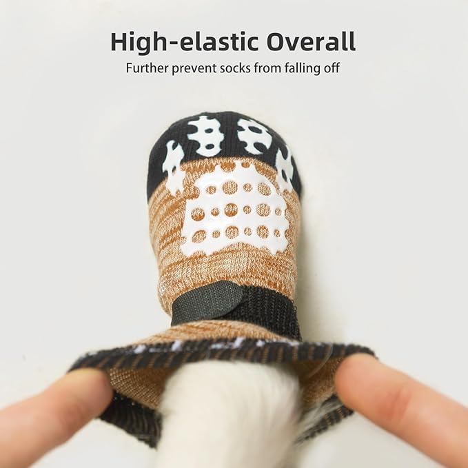 PUPTECK Anti-Slip Dog Socks with Double Sides Grips for Small Medium Large Dogs Hardwood Floors Prevents Licking, Dog Shoes for Hot Pavement Traction Control Paw Protector for Senior Dogs, Khaki XL