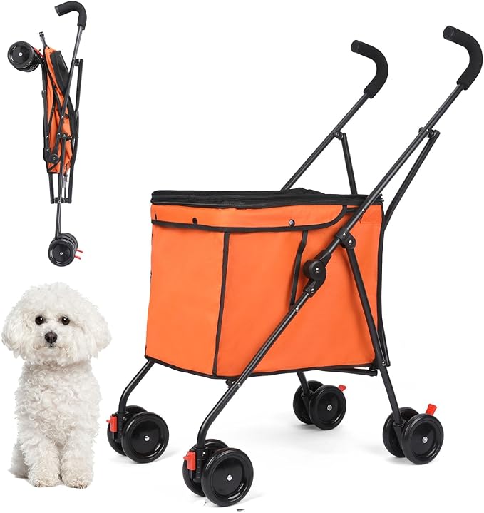 Dog Strollers, Shopping Cart, Collapsible Folding Utility Wagons Carts Heavy Duty, The Original Patented, 60lbs Capacity, Minimalist for Cats Pets Outdoor Camping Shopping Sports Garden (Orange)