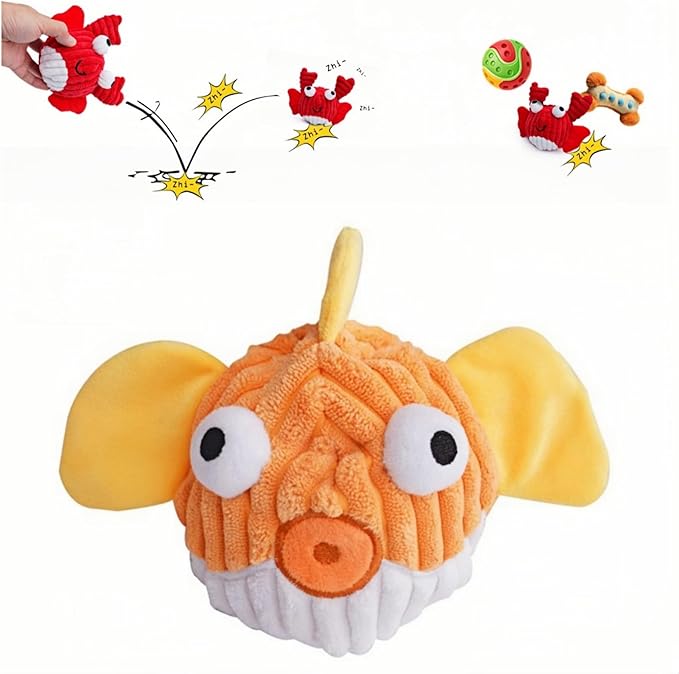Qxsnuvvlg Interactive Squeaky Dog Chew Toy,No Stuffing Interactive Chew Toy for Small Medium Large Dogs, Training Reward Gift for Pets(Yellow Fish)