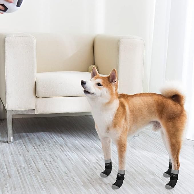 SCENEREAL 6Pcs Anti Slip Dog Socks to Prevent Licking Paws for Hot/Cold Pavement, Dog Grippy Socks for Hardwood Floors, Dog Shoes for Boots & Paw Protectors for Puppy Small Medium Large Senior Dogs