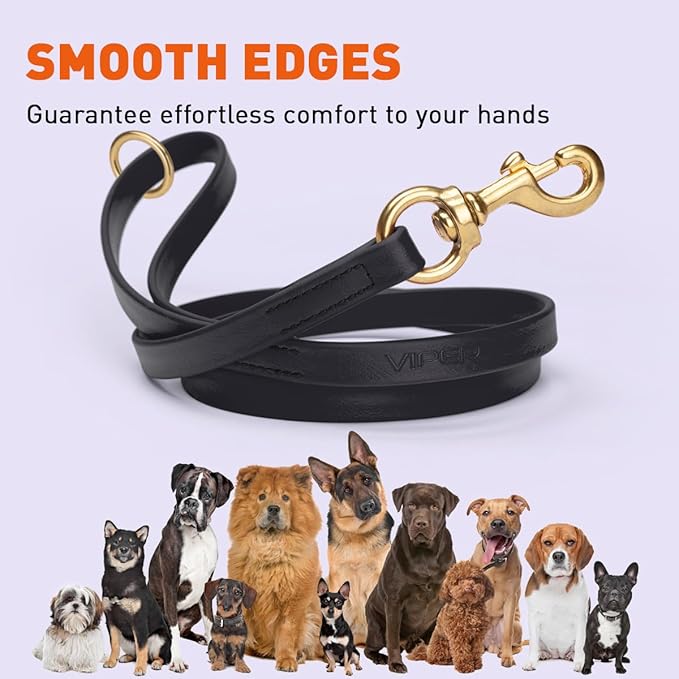 Viper Biothane K9 Working Dog Leash Waterproof Lead for Tracking Training Schutzhund Odor-Proof Long Line with Solid Brass Snap for Puppy Medium and Large Dogs 6ft, Black