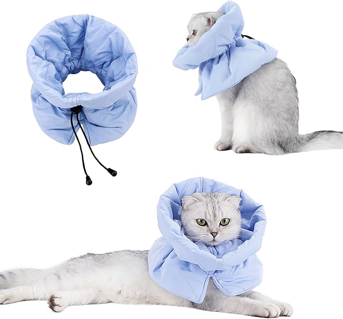 Cat Recovery Collar, Soft Adjustable Cone for Cats and Kittens, Lightweight Waterproof Elizabethan Collar for After-Surgery Care, Prevent Licking and Scratching, Neck Protector for Pets（Light Blue,S）