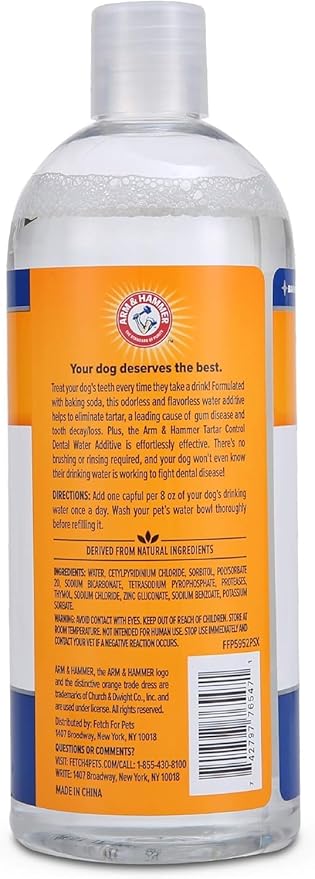 Arm & Hammer for Pets Dental Water Additive for Dogs, Tartar Control | Dog Dental Care Reduces Plaque & Tartar Buildup Without Brushing | Odorless and Flavorless, 16 Fl Ounces - 2 Pack