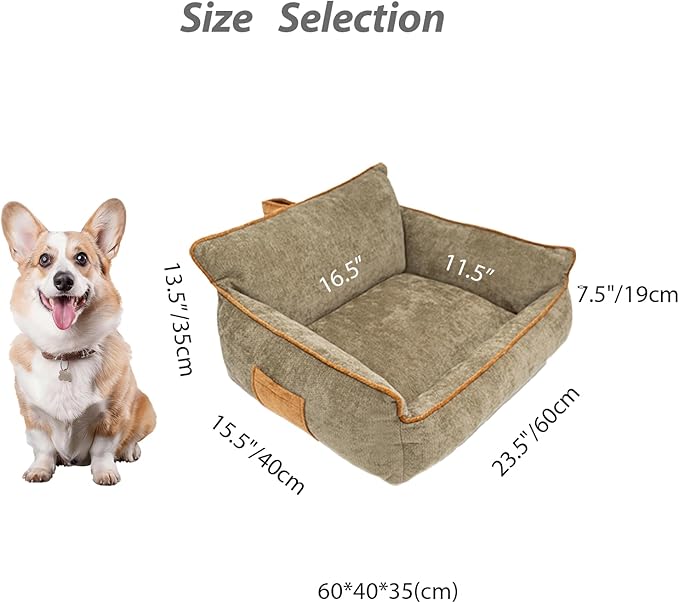 Small Dog Bed, Washable Pet Bed with Removable Cover, with Sides, Carry Handle & Side Pockets .Plush Chenille Orthopedic Pet Bed Couch for Small Breed Dogs & Cats .Calming