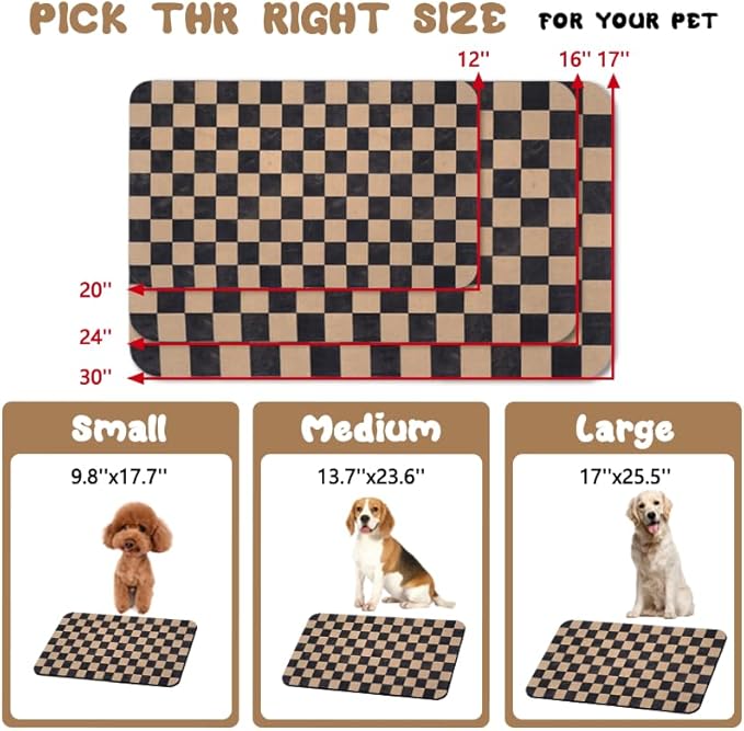 Dog Food Mats for Floors Waterproof, Pet Water Bowl Mats Pet Feeding Absorbent Placemats Plaid 17 * 30 inch
