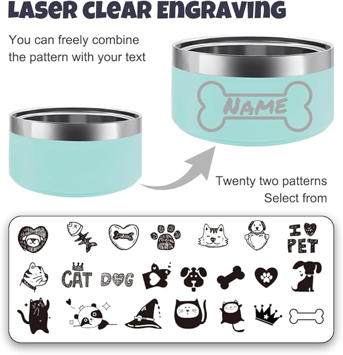 Personalized Stainless Steel Dog Cat Bowl with Name,Customized Laser Engraved Pet Bowl Non Slip for Water and Food 25oz,40oz,53oz(Mint Green)
