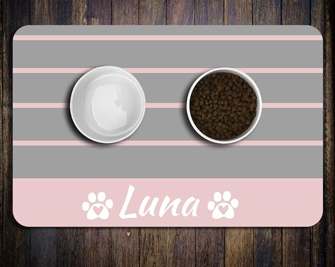 Personalized Dog/Cat Food Mat - Non-Slip, Waterproof, Custom Pet Mat (Stripe)