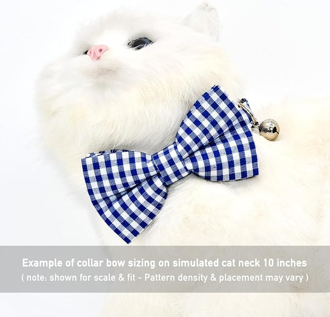Blue Bufflo Plaid Cat Collar Bow Set, Wedding/Birthday Bowtie, Breakaway Collar for Kitten