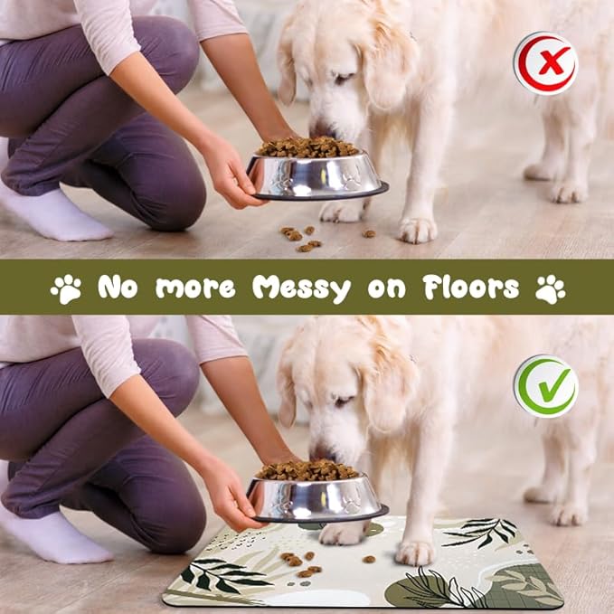 Bohemia Tropical Leaves Pet Feeding Mats - Waterproof, Absorbent Dog Cat Food and Water Bowl Mats - 12 * 20 inch