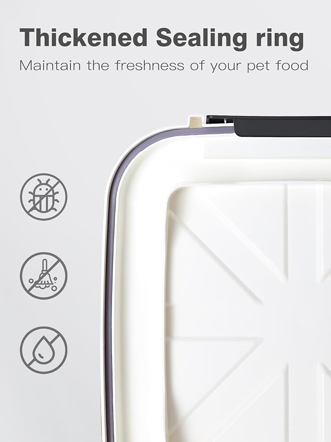 LivLab Mker Large Rice Storage Container 30 lbs, Airtight Pet/Cat Treat Storage Bin with Lids, Attachable Wheels, Great for Flour & Rice, Easy Mobility, BPA Free, White