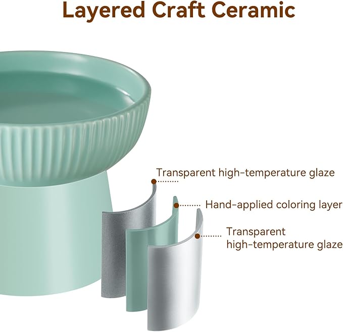 Ceramic Elevated Cat Bowls-Water Bowl, 15° Tilted Design, Anti-Vomiting & Spine Protection, Prevent Whisker Fatigue for Kittens to Adult Cats and Small Dogs (White-Elevated Cat Bowls-2)