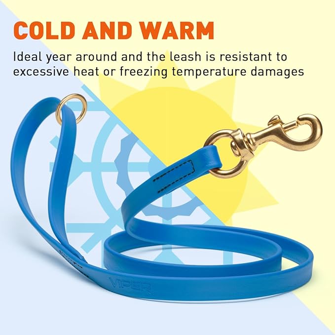 Viper Biothane K9 Working Dog Leash Waterproof Lead for Tracking Training Schutzhund Odor-Proof Long Line with Solid Brass Snap for Puppy Medium and Large Dogs 6ft, Cerulean Blue