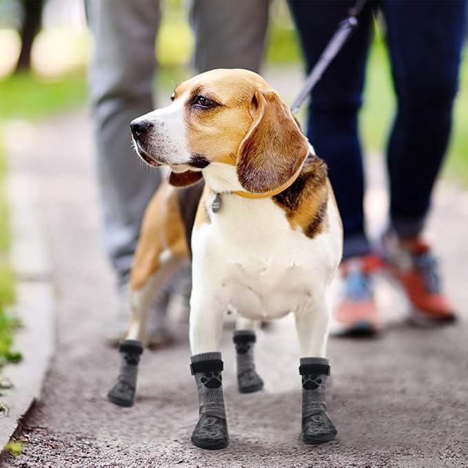 KOOLTAIL Anti Slip Dog Socks for Hot/Cold Pavement to Prevent Licking Paws,Booties for Hardwood Floors,Traction Rain Dog Boots&Paw Protectors Shoes with Grip for Outside Small Medium Large Senior Dogs