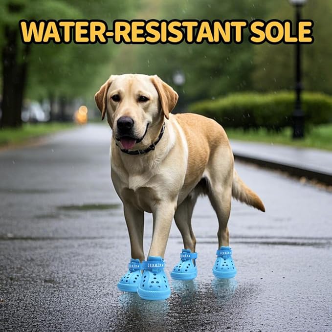 JZXOIVA Dog Shoes for Hot Pavement, Dog Booties for Medium Dogs, Breathable Dog Boots & Paw Protectors, Adjustable Non-Slip Rain Booties, Waterproof Pets Sandals for Beach Blue Size 6