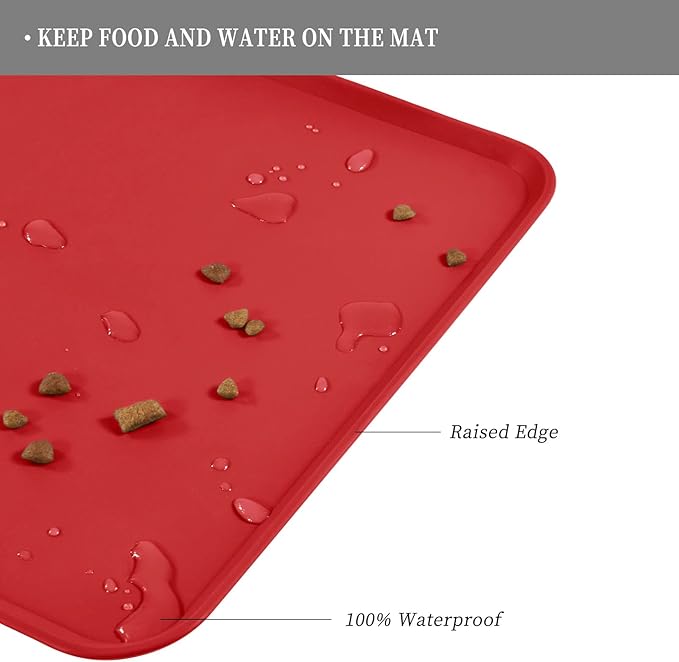 Reopet Waterproof Pet Feeding Mat with High Raised Edges, Heavier and Thicker Placemats for Cat Dog Water Bowl with BPA Free, Dogs Cats Food Mats for Messy Drinkers to Prevent Spill and Protect Floors