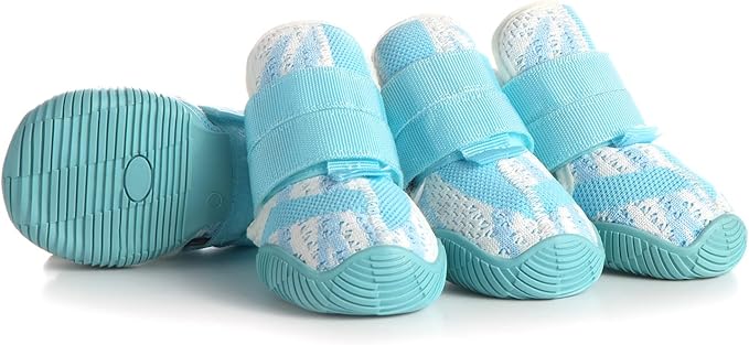 Aokown Dog Shoes for Small Dogs, Outdoor Dog Boots & Paw Protectors for Hot Pavement, Winter Snow Hiking, Breathable Dog Booties, Indoor Hardfloors Anti Slip Sole Blue Size 1