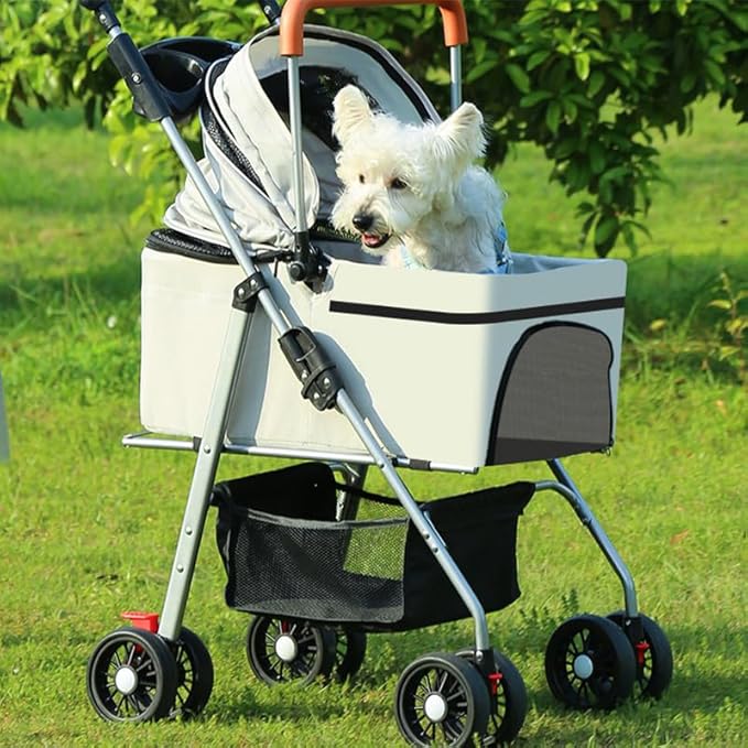 YYW Pet Stroller for Small Dogs & Cats, 3 in 1 Foldable Kittens Puppies Travel Strolling Cart with Removable Carrier, Cup Holder, Storage Basket & Lockable Wheels(Gray)