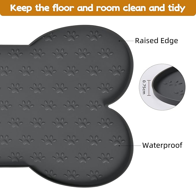 Dog Food Mat Anti-Slip Silicone Bowl Mats for Food and Water, Thicker Pet Placemat Waterproof Cat Feeder Pad with High-Lips Prevent Messy Spills to Floor Suitable for Medium and Small Pet