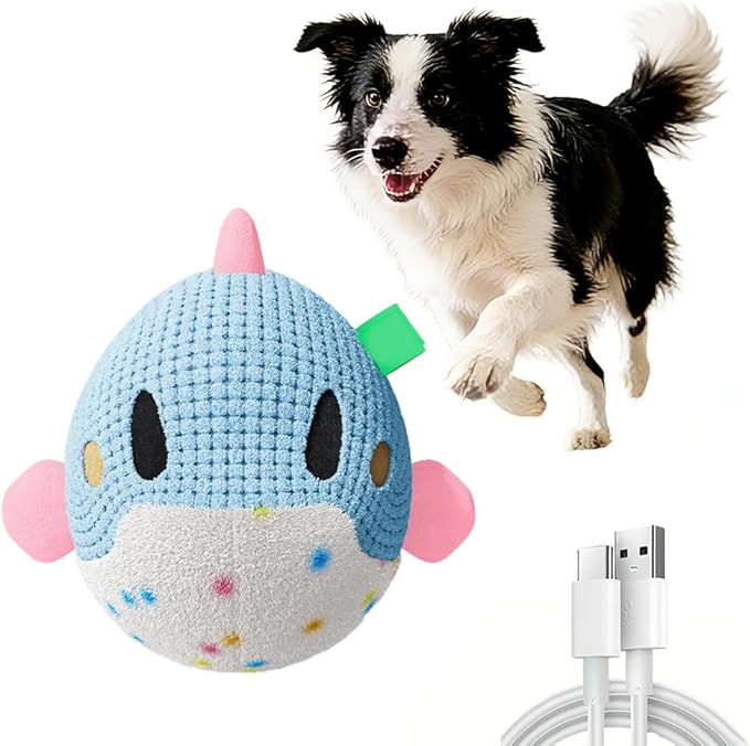 Coloday Active Moving Pet Plush Toy, 2026 New Moving Interactive Squeaky Dog Toy Small Dog Toys, Upgrade Rechargeable Squeaky Dog Ball Toy Washable Cartoon Pig Plush Toy (Blue)