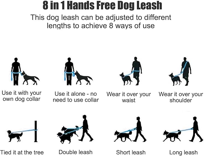 Mile High Life Dual Dog Leash - Double, Hands Free, 360 Swivel, Leather Tailored Connection, Brown, 8FT