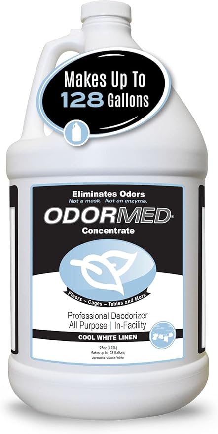 Odorcide Odormed Odor Eliminator Concentrate - Pet Odor Eliminator for Strong Odor on Floors, Walls, Cages & More - All-Purpose with Safe, Non-Enzymatic Formula (1 Gal, Cool White Linen)