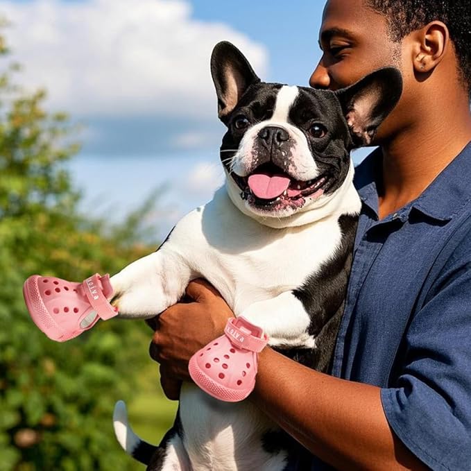 JZXOIVA Dog Shoes for Hot Pavement, Dog Booties for Medium Dogs, Breathable Dog Boots & Paw Protectors, Adjustable Non-Slip Rain Booties, Waterproof Pets Sandals for Beach Pink Size 5