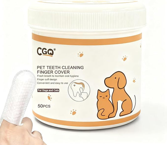 CGO Dental Care Wipes for Dogs & Cats | No-Rinse Teeth Cleaning Finger Pads to Freshen Breath & Help Reduce Plaque | Gentle for Gum Care & Stain Removal | Oral Hygiene for Small Animals (50 Count)