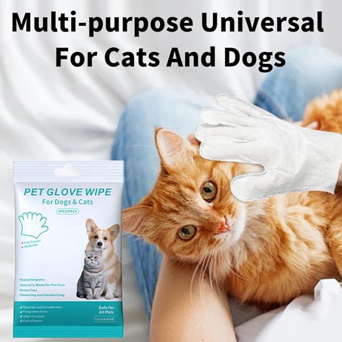 2025 New Rinse Free Dog Shampoo Mitts, Hypoallergenic Rinse Free Bathing Wipes for Dogs, 6 Packs, Portable Thick Pet Cleaning Grooming Gloves for Dogs and Cats (1PACK)